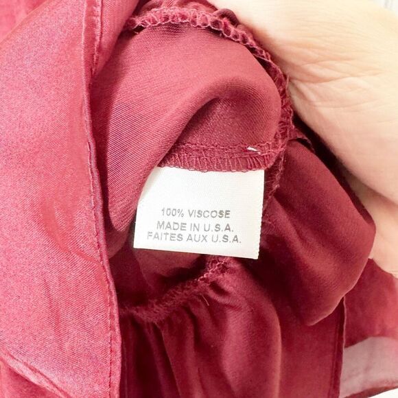 MISA Los Angeles Saskayi Off Shoulder Long Sleeve Tiered Ruffle Burgundy Blouse - Picture 6 of 11